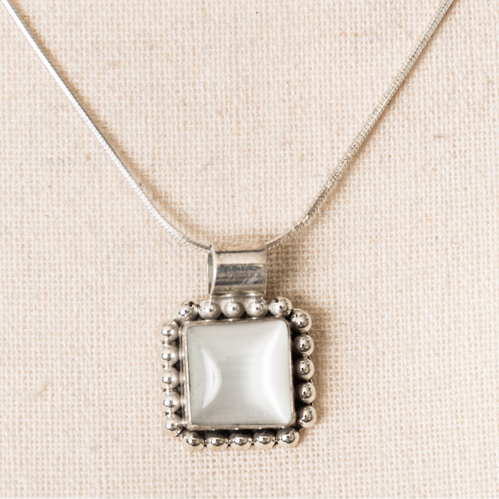 Sterling silver square pendant mother of pearl look center timeless classic